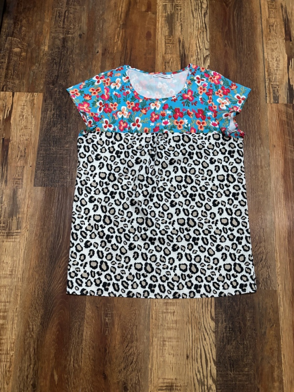 Women’s Floral Teal & Black Leopard Print Top